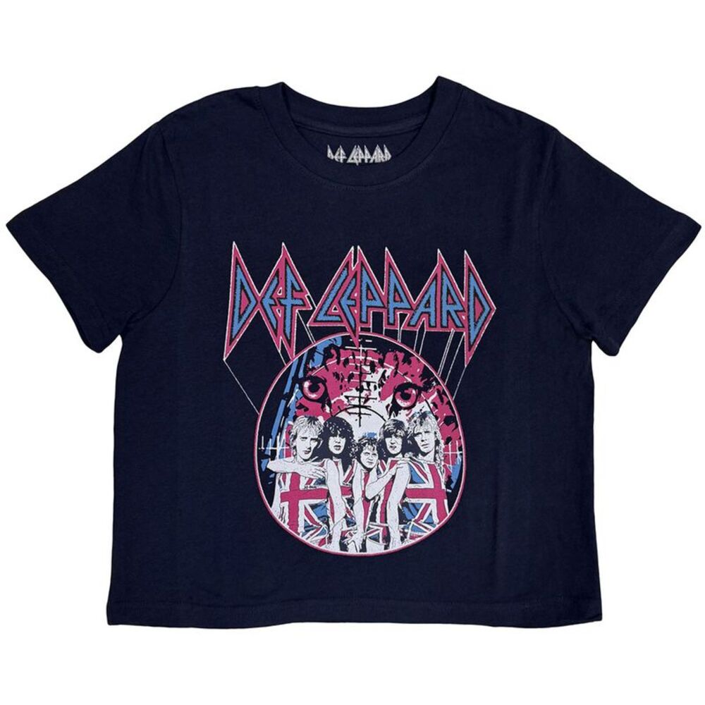 Def Leppard Womens/Ladies Pyromania World Tour 1983 Crop Top / Navy Blue
